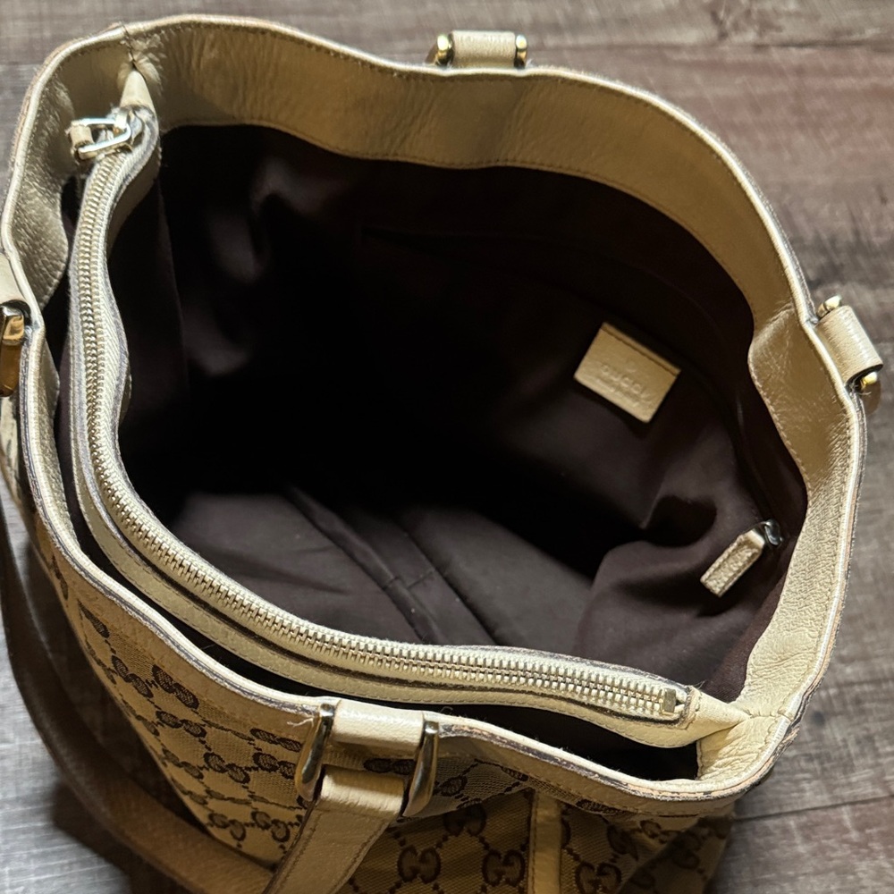 Gucci GG Canvas Leather Beige and Brown Monogram Tote Bag - Picture 13 of 16